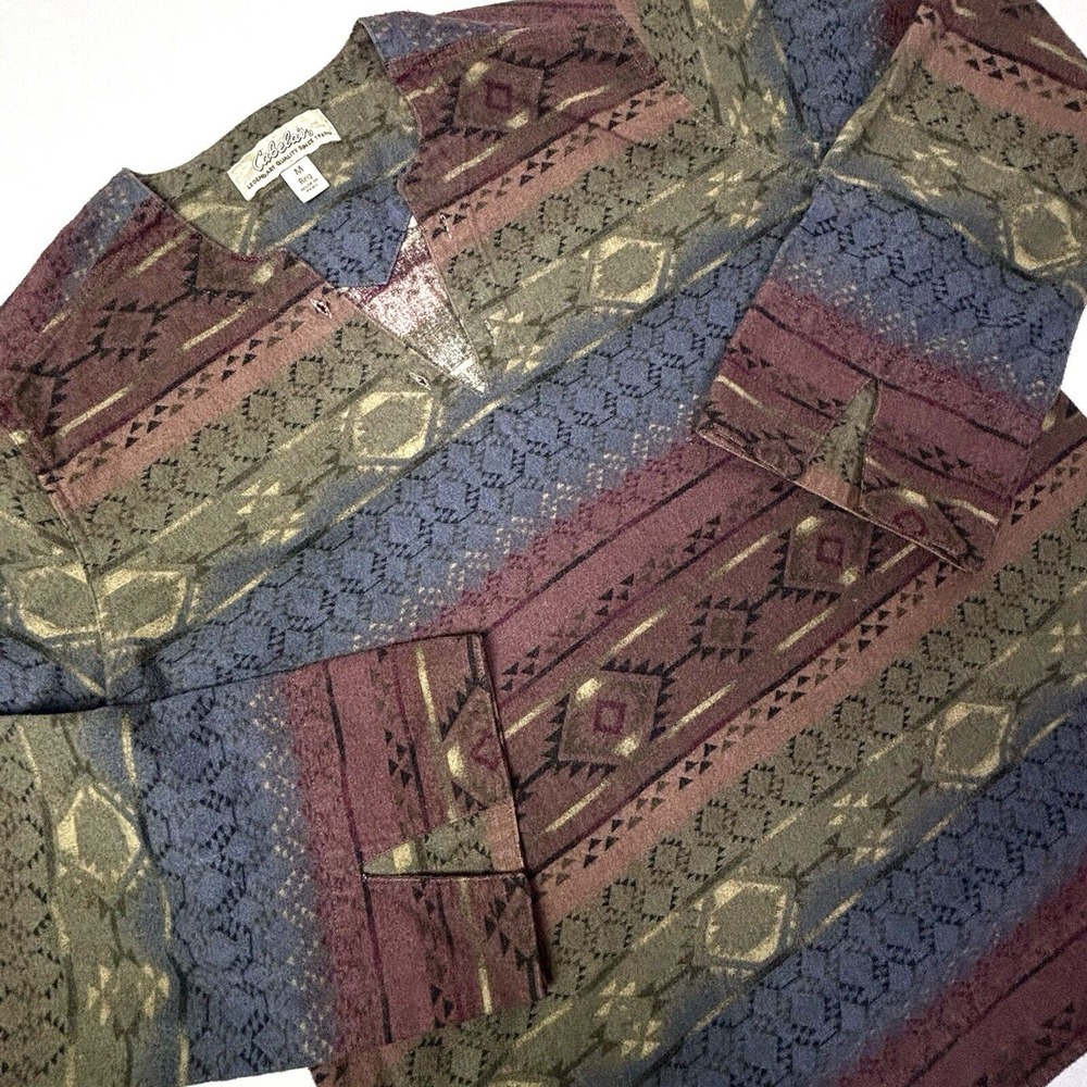 Cabelas Women's Medium Southwestern Aztec Flannel Lace Shirt Pullover BROWN